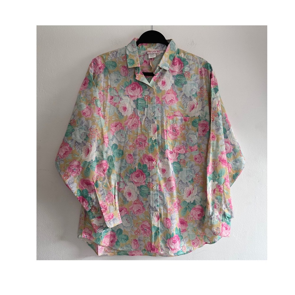 Vintage PB & Me Floral Rose Button Down LG Cottagecore Coverup Grannycore Garden